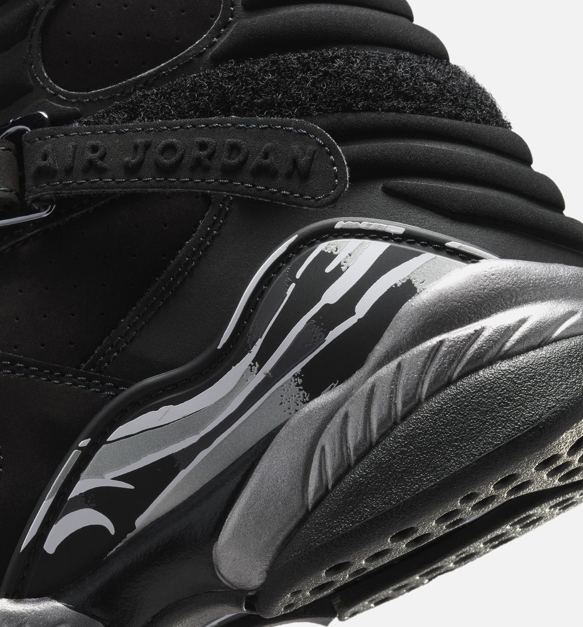 Air Jordan 8 Retro Chrome Black Big Kids' Lifestyle Shoes - Black/White/Light Graphite