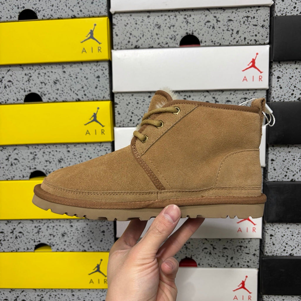 UGG Lace-Up Suede Ankle Boot with Shearling Lining, Gold Eyelet Hardware & Chunky Lug Sole in Chestnut
