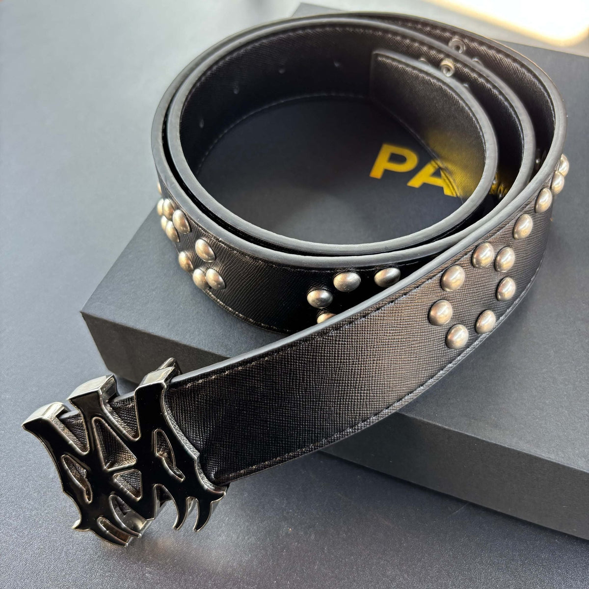 AMIRI Riveted Leather Belt Punk Claw Metal Buckle Waist Belt
