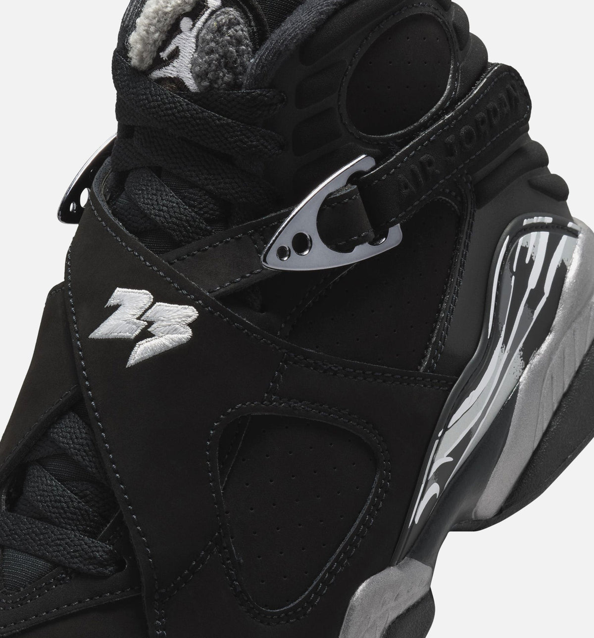 Air Jordan 8 Retro Chrome Black Big Kids' Lifestyle Shoes - Black/White/Light Graphite