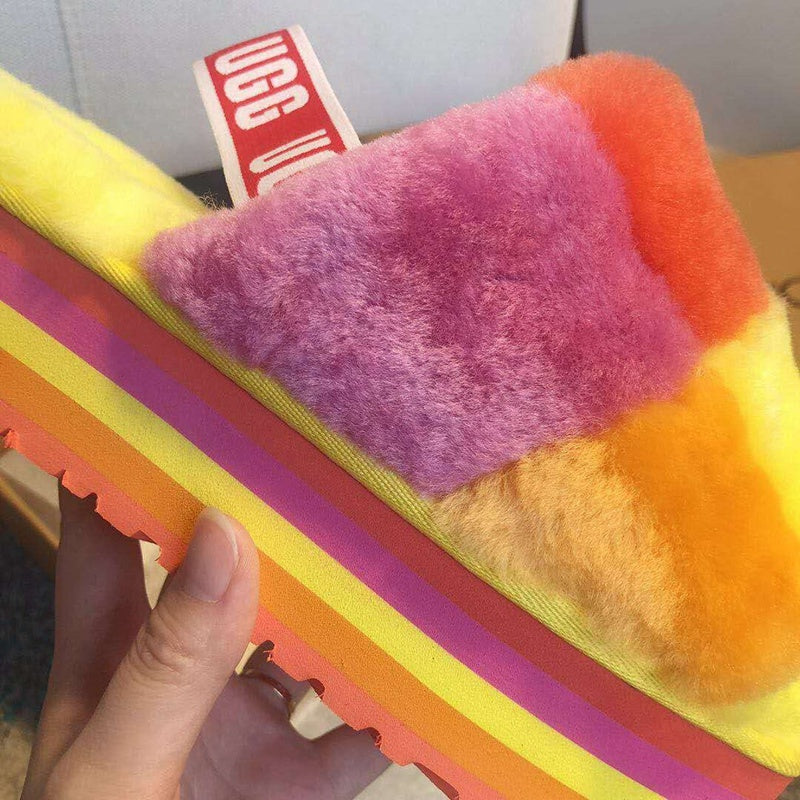 Yellow Color-Block Fluffy Platform Sandals — New Arrival | In Stock