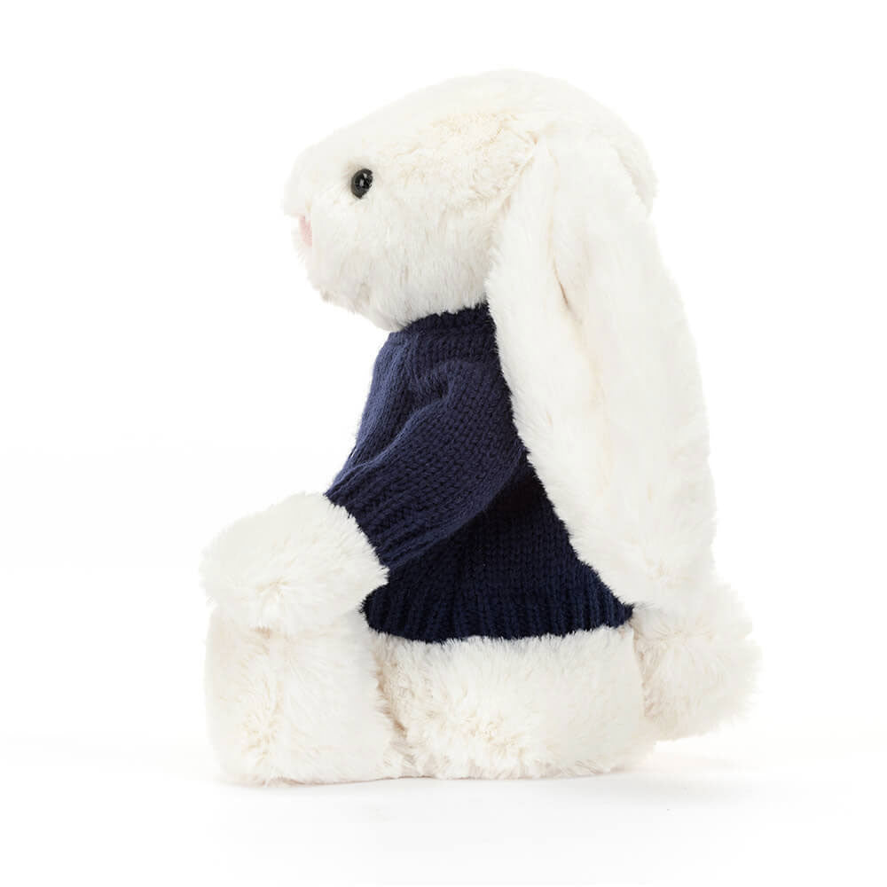 Bashful Cream Bunny with Personalized Navy Jumper