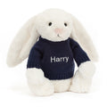 Bashful Cream Bunny with Personalized Navy Jumper