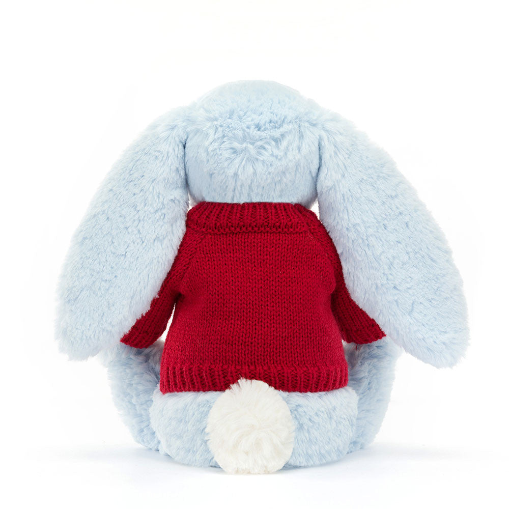 Bashful Blue Bunny with Personalized Red Jumper