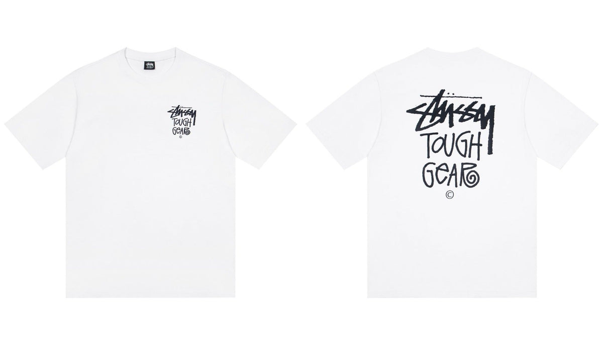 Stussy Tough Gear Front And Back Text Graphic Short Sleeve Tee