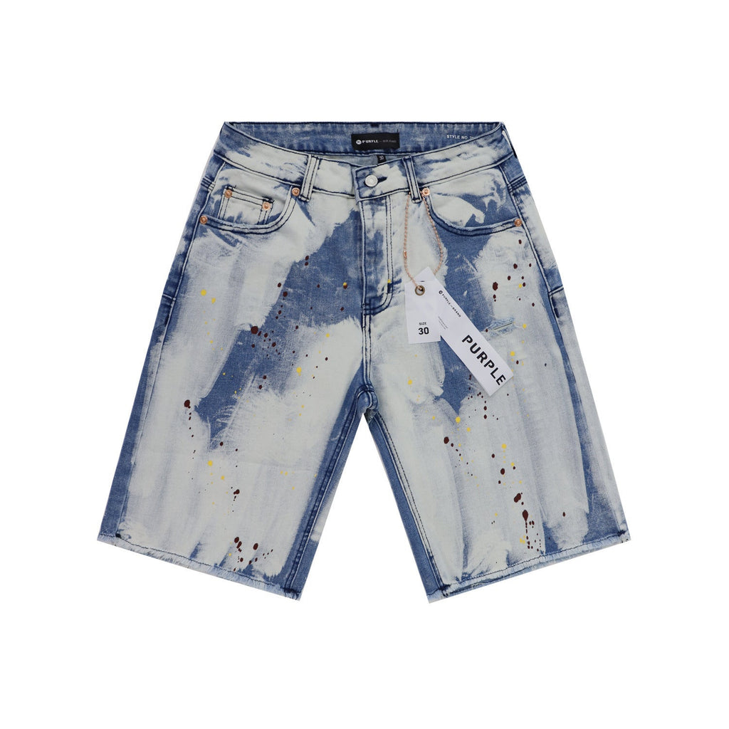 Purple Brand Brush Paint Distressed Denim Shorts Unisex