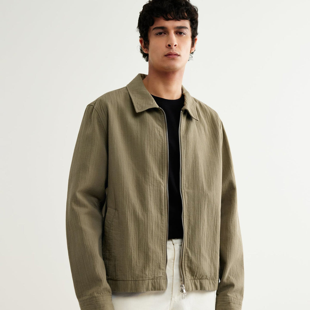 Wax London Eldon Jacket Cotton Linen Crinkle: Khaki