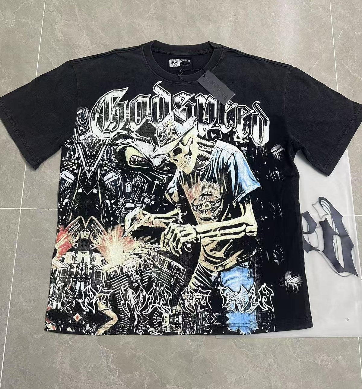 Godspeed No Pain No Gain Washed Black Graphic T-Shirt