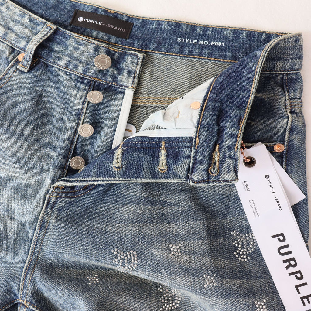 PURPLE Rhinestone Raw-Hem Denim Shorts