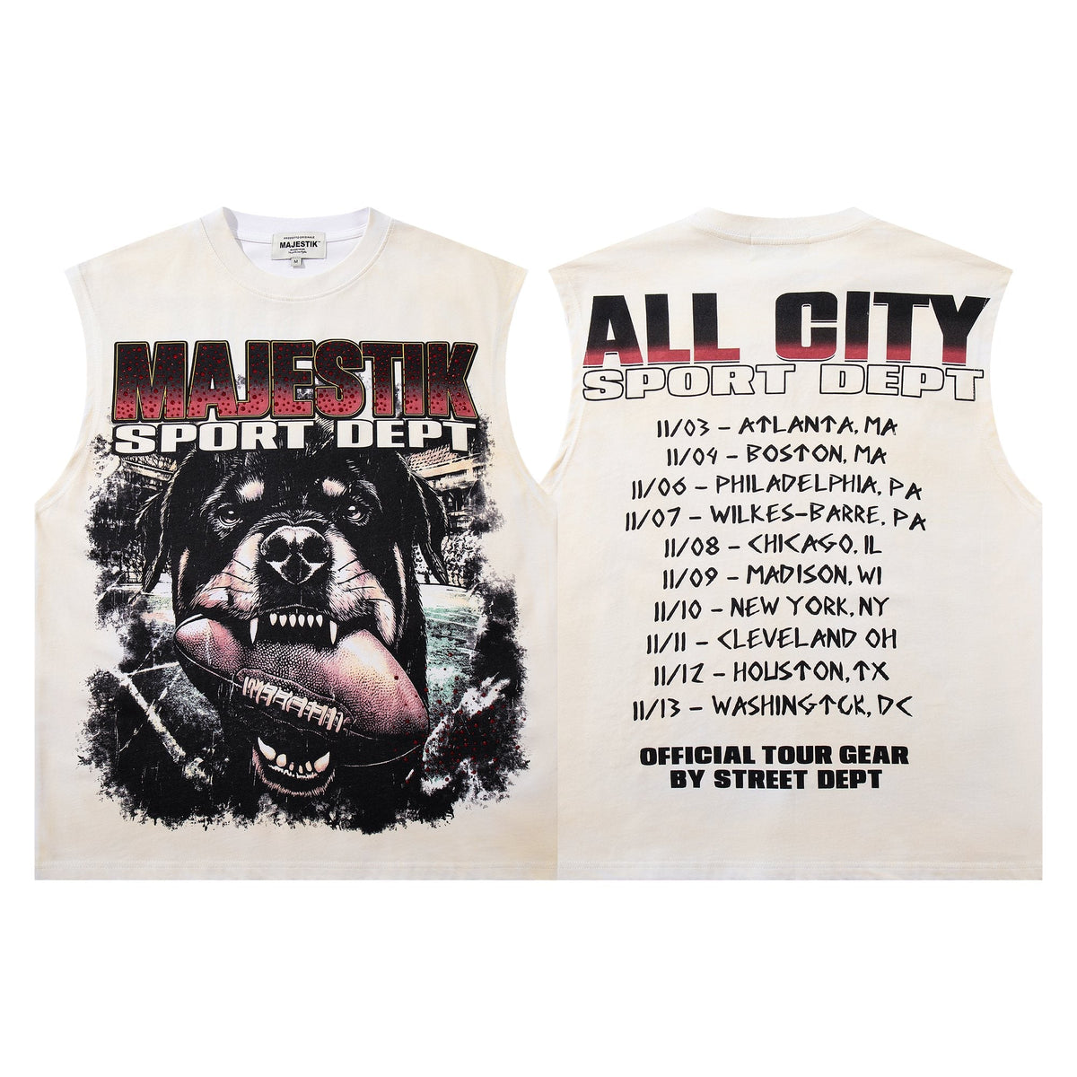 MAJESTIK Off White Graphic Sleeveless T-Shirt