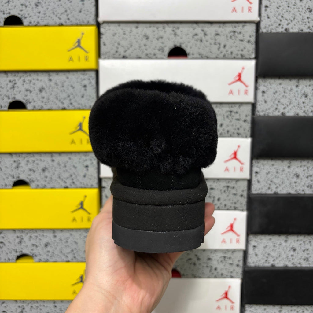 UGG Tazz Platform Slip-On Slipper – Suede Moccasin with Tonal Black Shearling Cuff & All-Black Platform Sole in Black