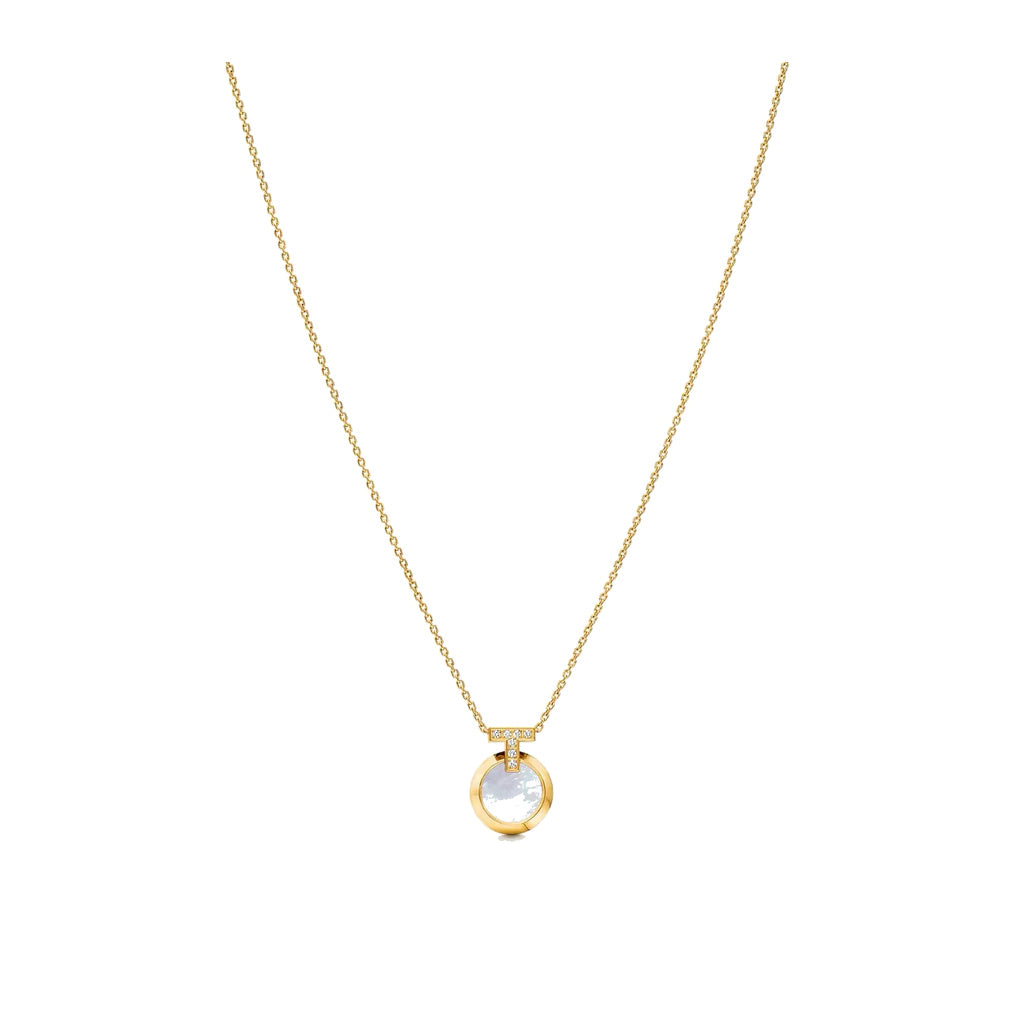 Tiffany Style T Motif Cubic Zirconia 18K Gold-Plated Necklace