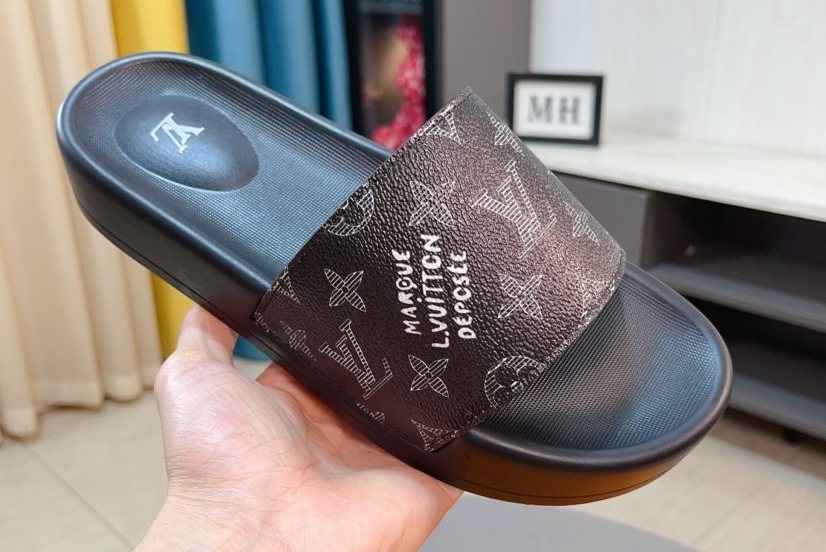 Louis Vuitton Men's Monogram Slide Sandals - Dark Brown and Black