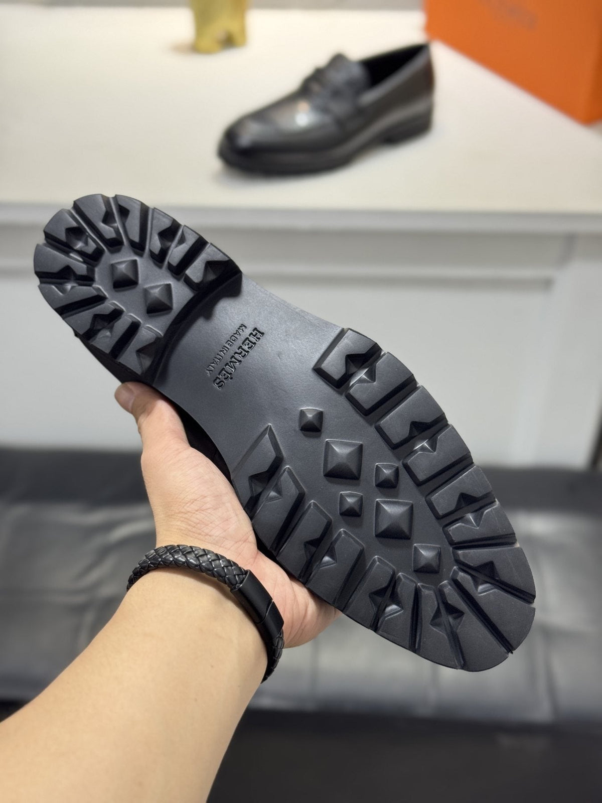 Hermès Men's Black Knot Lug Sole Loafers