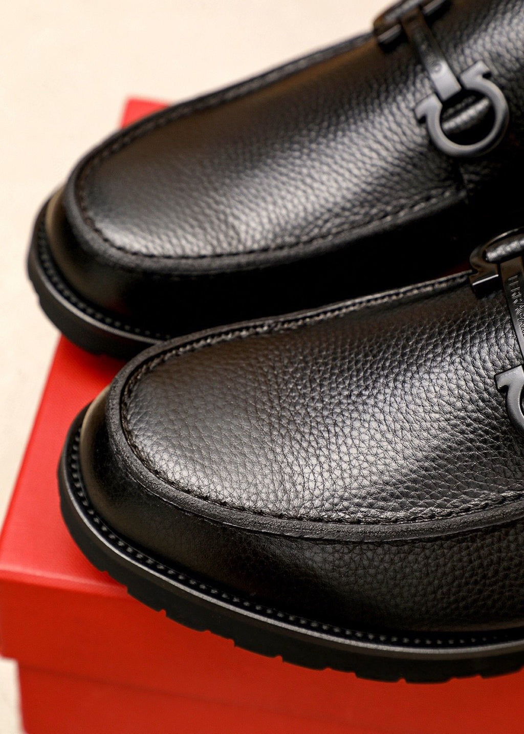 Ferragamo Black Textured Leather Slip-On Loafers