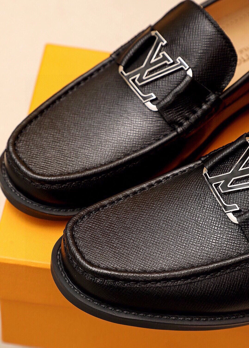 Louis Vuitton Black Leather Hardware Loafers - Rubber Outsole