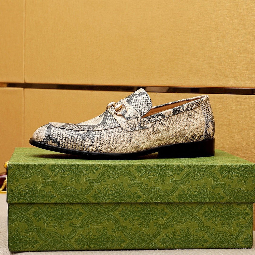 Gucci Snakeskin-Pattern Loafers - Beige and Gray Snakeskin