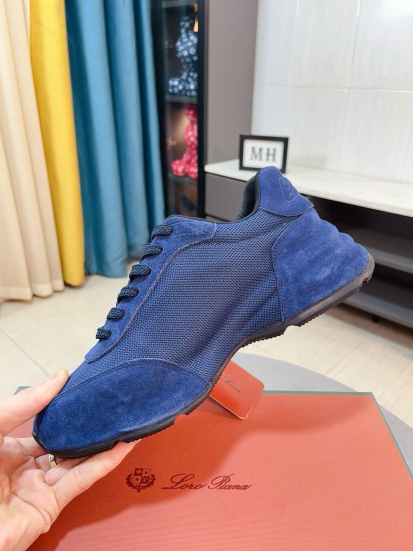 Loro Piana Blue Lace-Up Sneakers