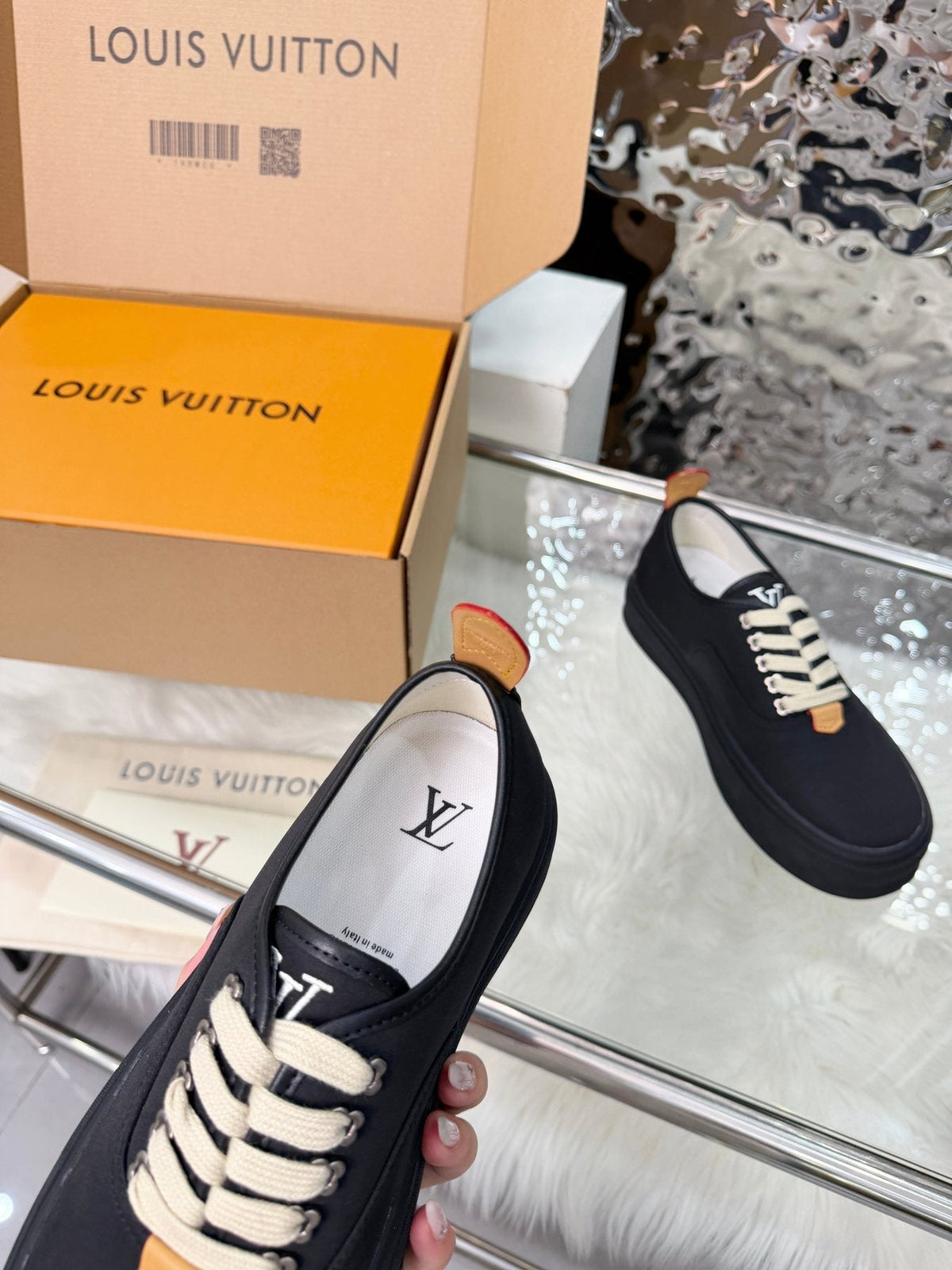 Louis Vuitton Black White-Lace Low-Top Sneakers