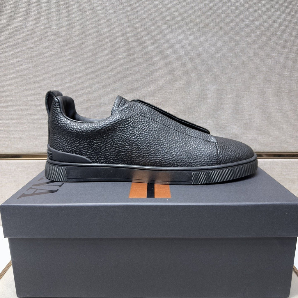 Zegna Men's Black Textured Slip-On Sneakers