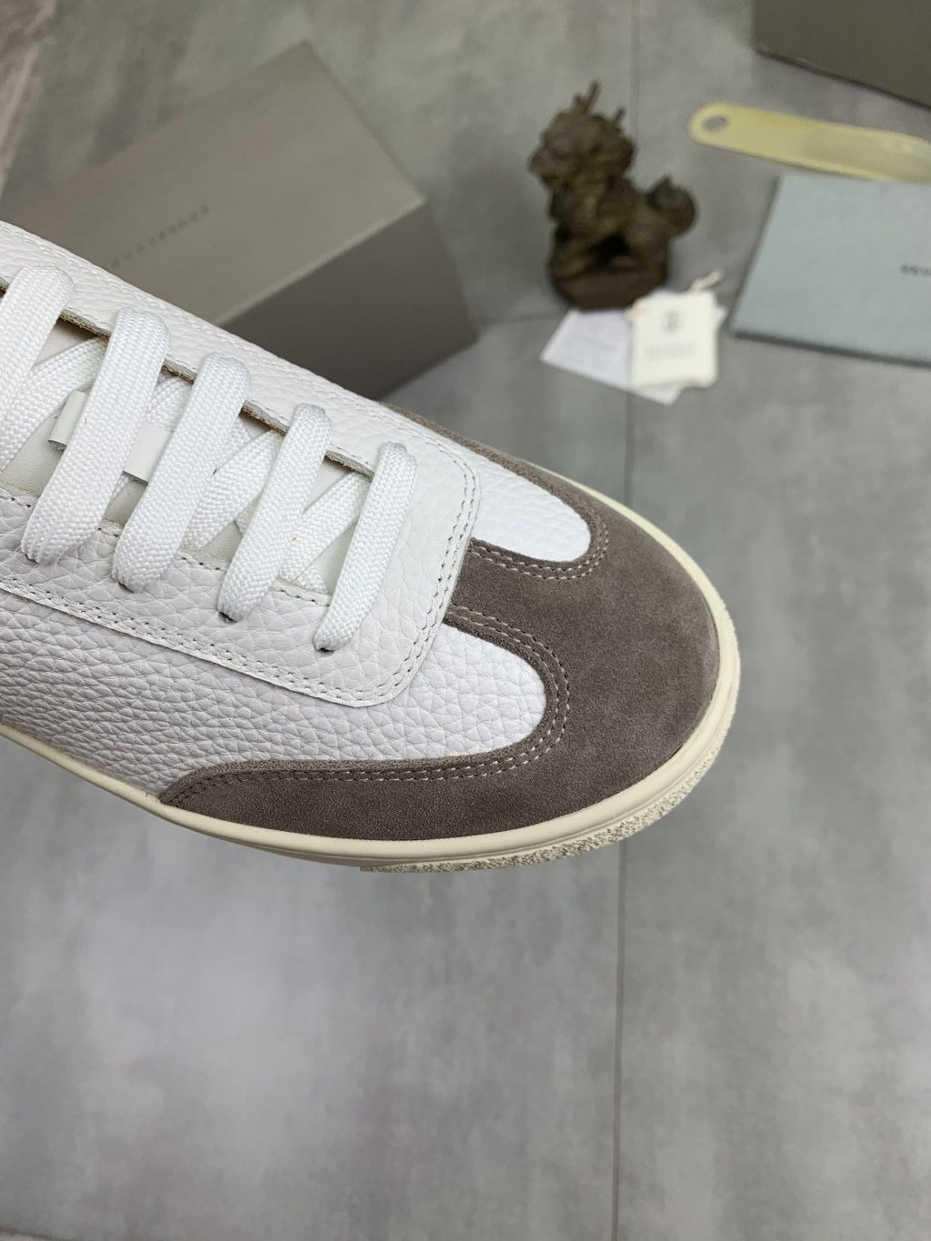 Brunello Cucinelli White and Taupe Low-Top Sneakers