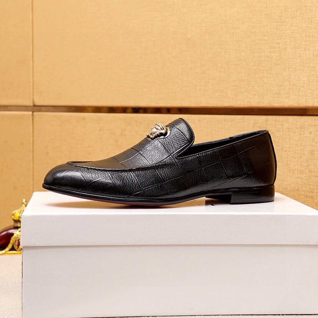 Versace Men's Black Embossed Hardware Loafers