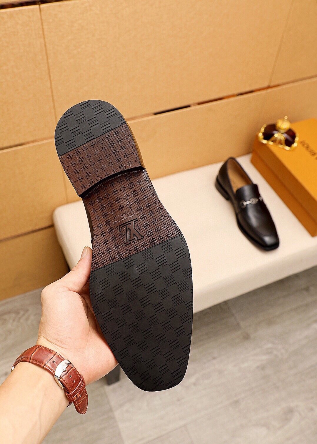 Louis Vuitton Black Metal-Bit Leather Loafers