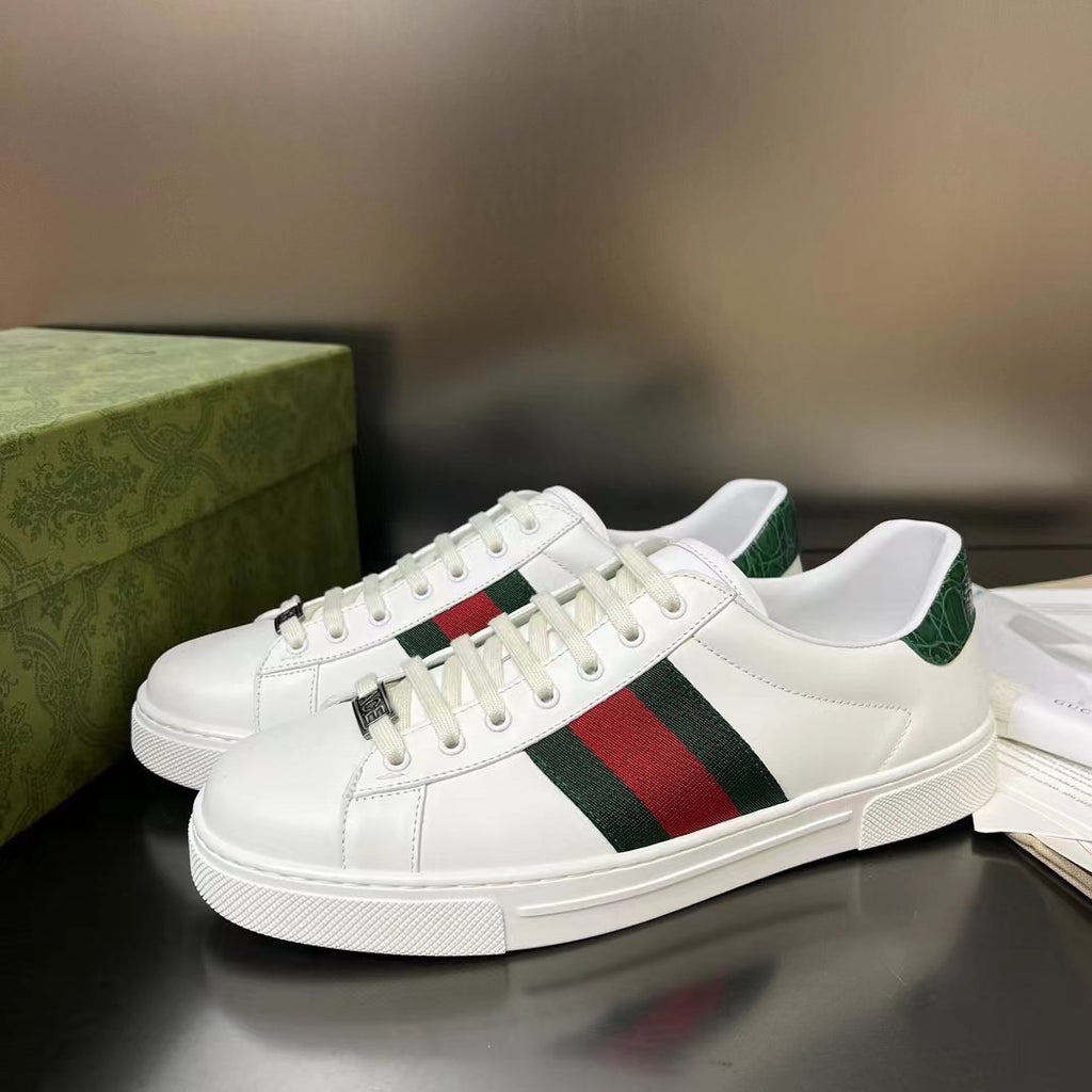 Gucci Men's White Green-Red Stripe Low-Top Sneakers