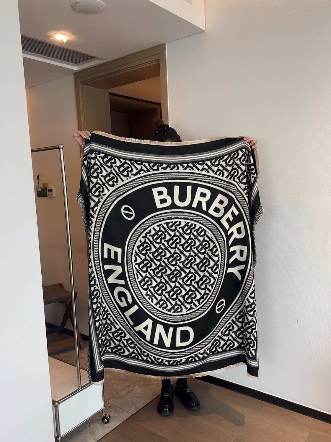 Burberry Black & Ivory Logo Square Scarf
