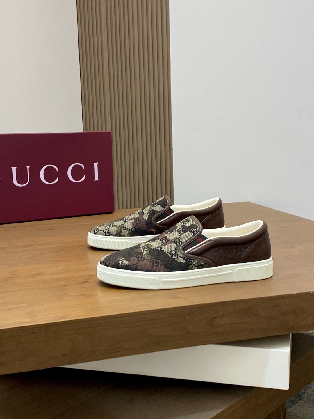 Gucci Brown Floral Slip-On Sneakers