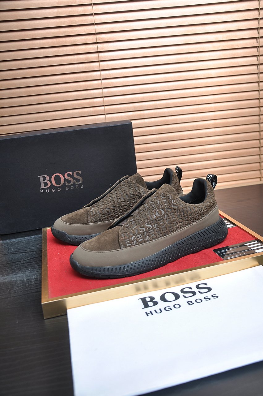 Hugo Boss Brown Textured Slip-On Sneakers