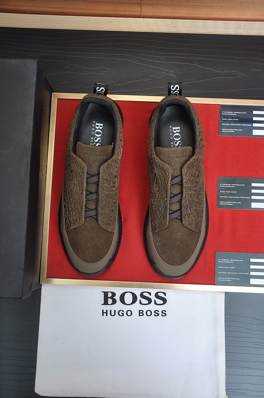 Hugo Boss Brown Textured Slip-On Sneakers