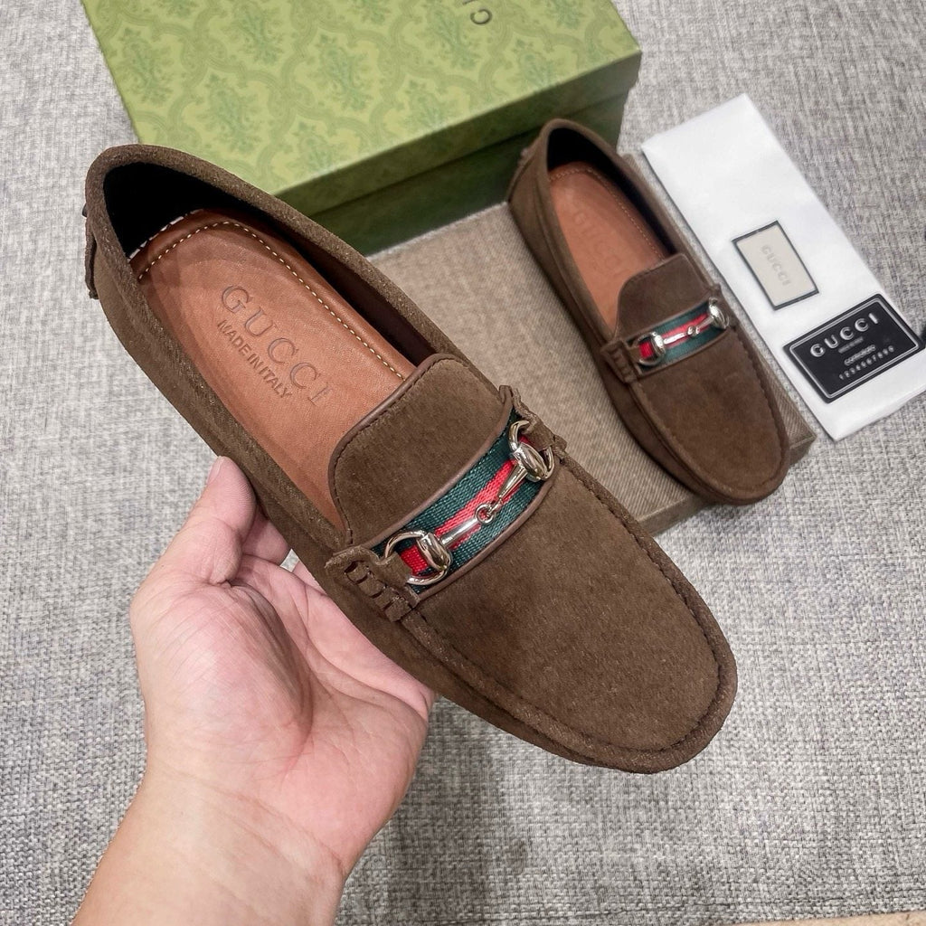 Gucci Brown Web Stripe Loafers