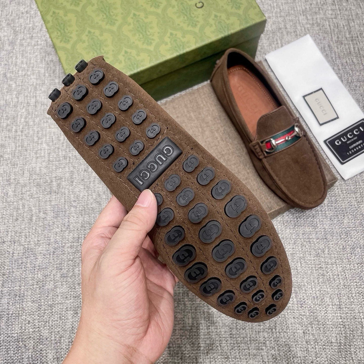 Gucci Brown Web Stripe Loafers