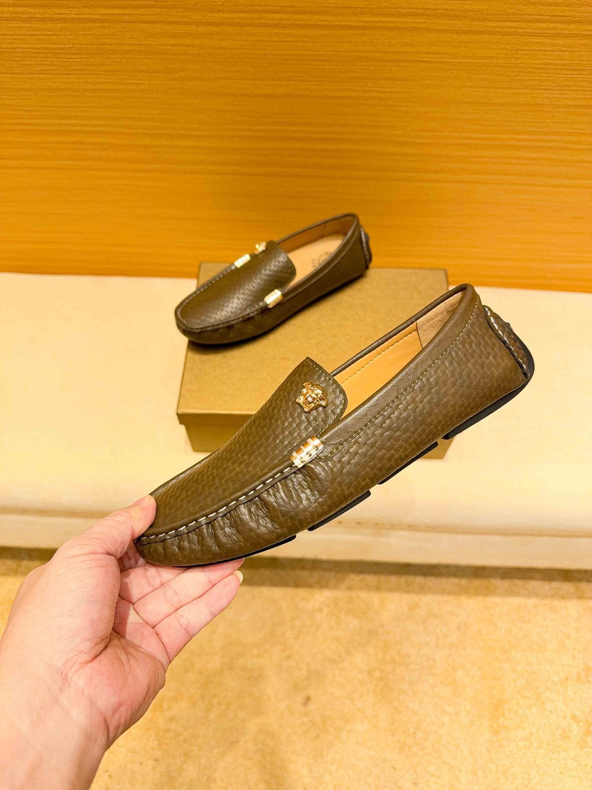 Versace Textured Leather Driving Loafers