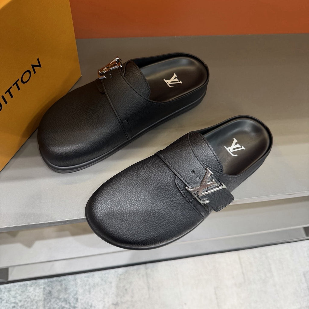 Louis Vuitton Men's Textured Buckle Slide Sandals