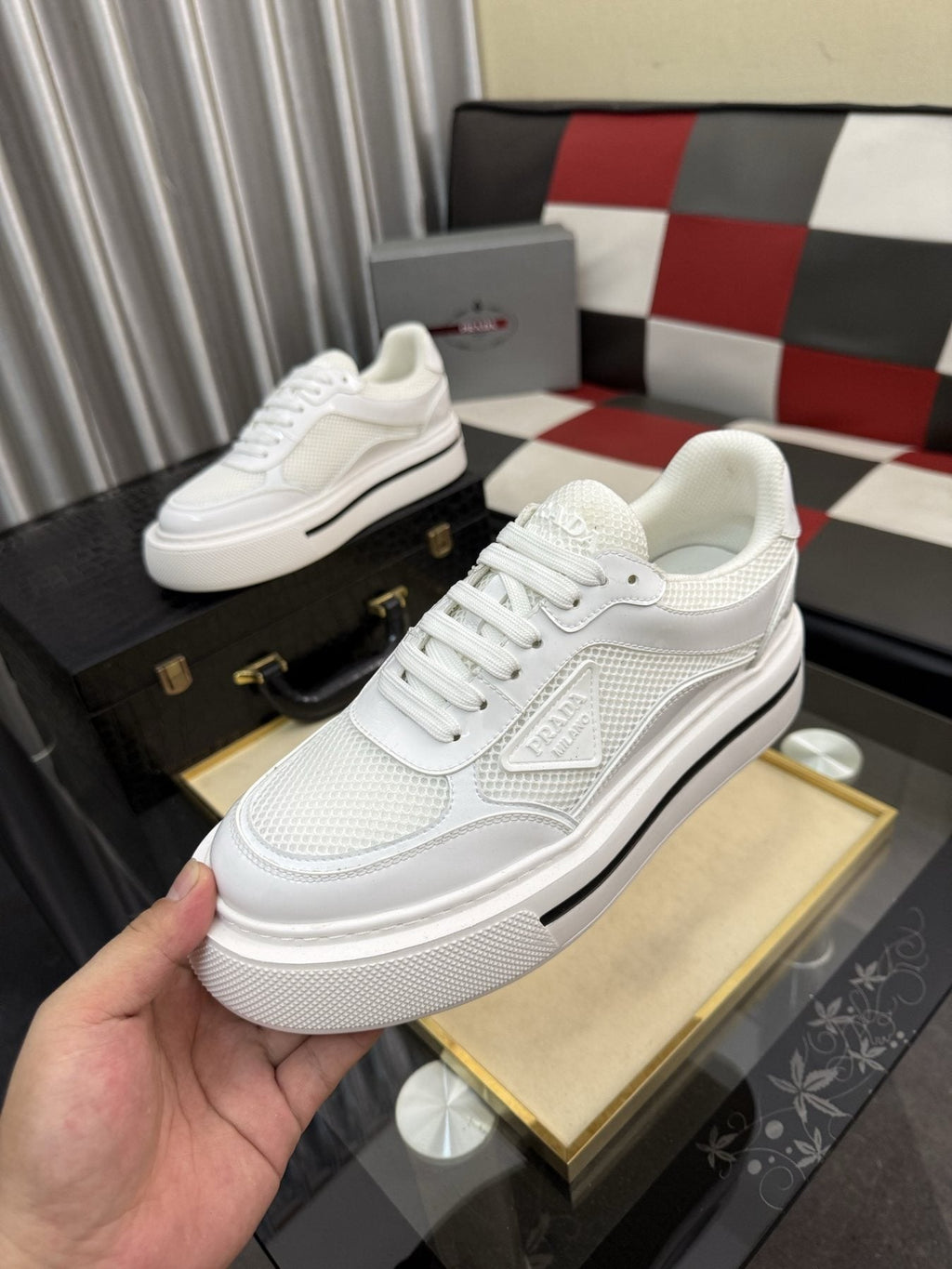 Prada Men's Low-Top Sneakers - Side Stripe