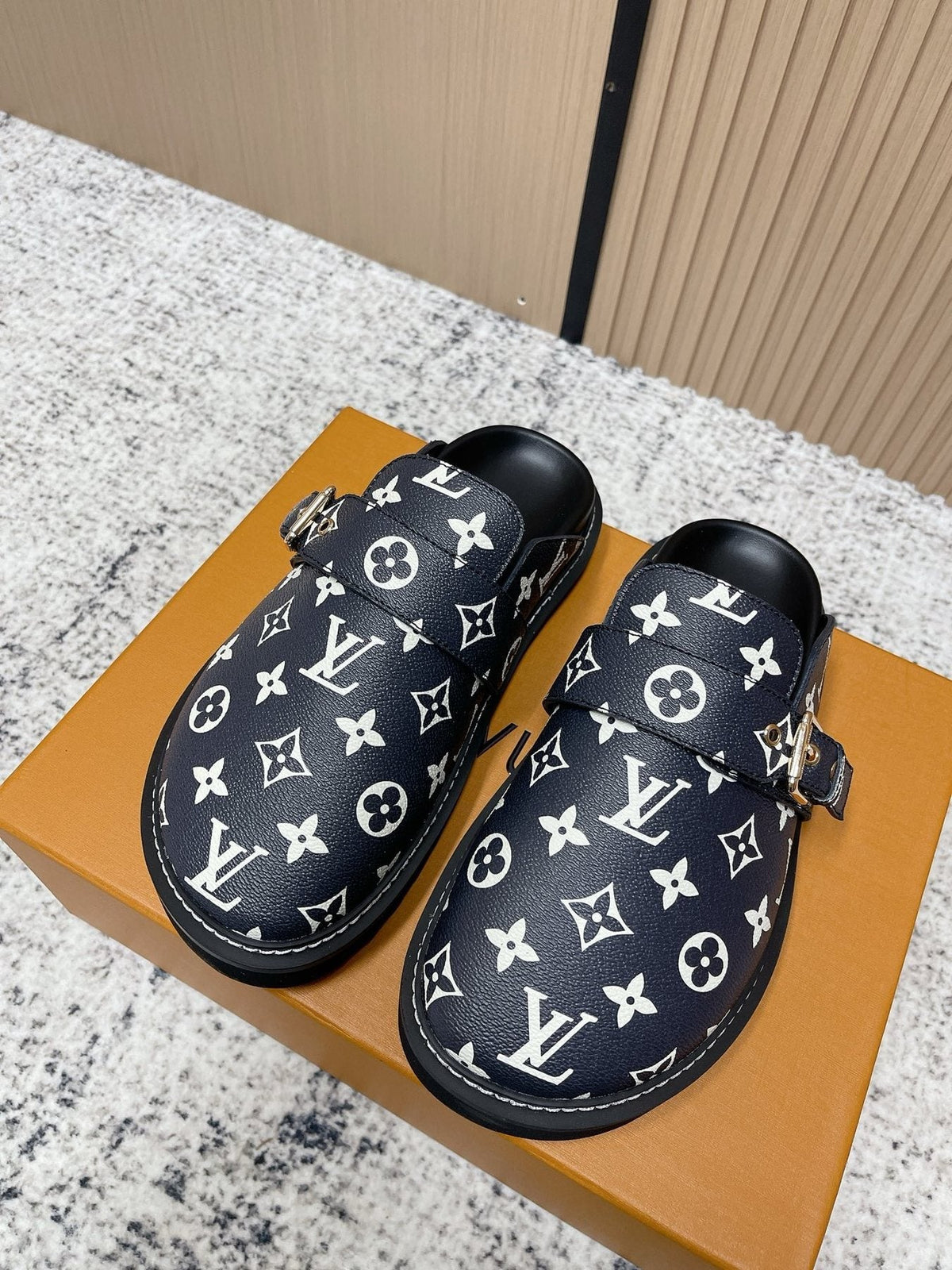 Louis Vuitton Monogram Buckle Clog Sandals