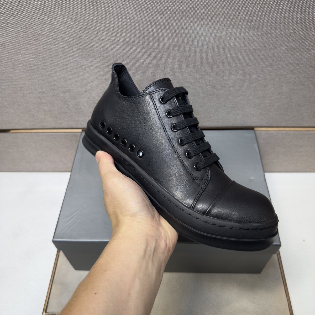 Black and Off-White Low-Top Sneakers