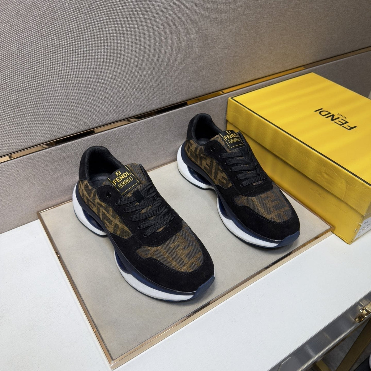 Fendi Men's Monogram Panel Low-Top Sneakers
