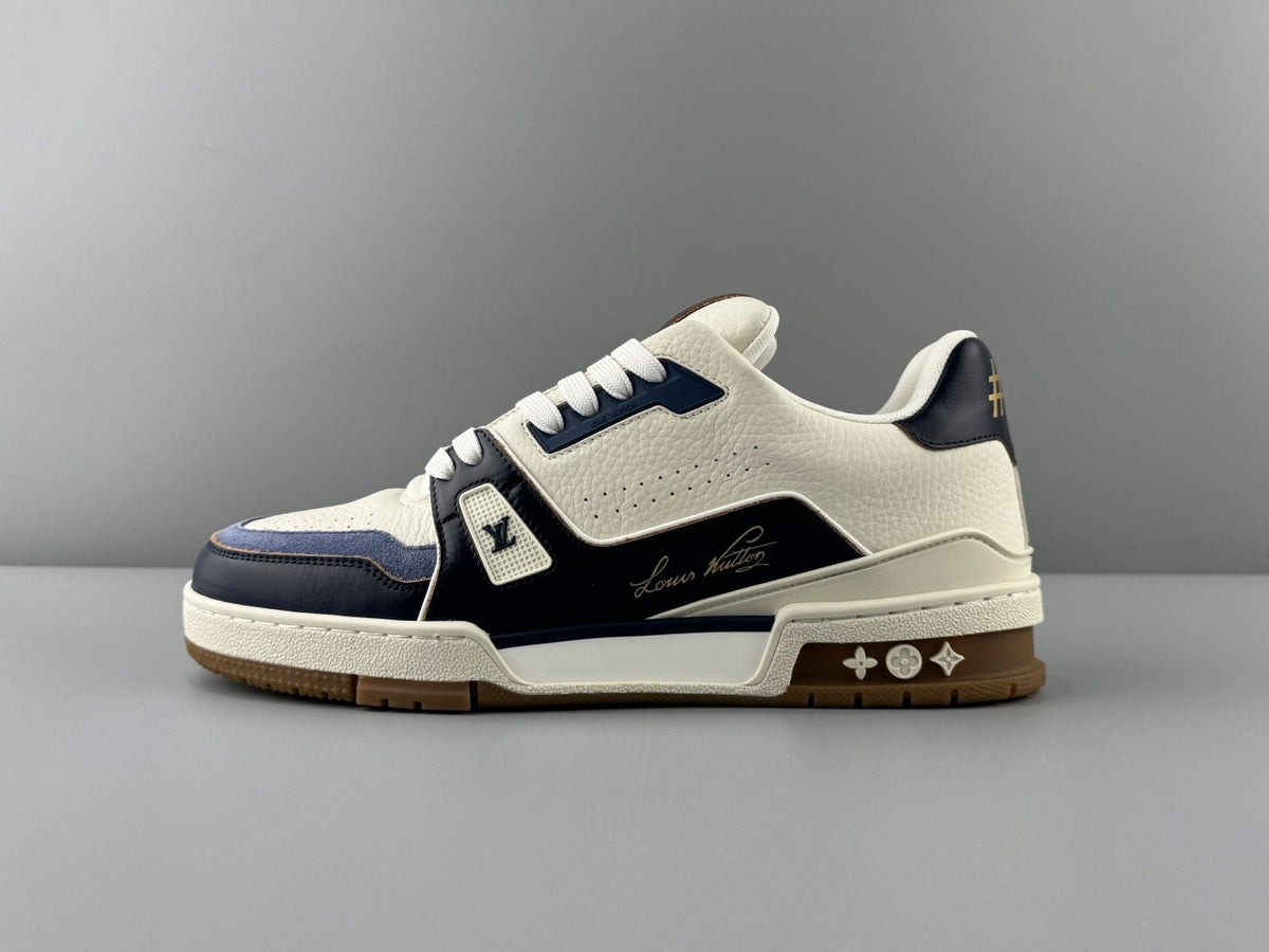 Louis Vuitton White & Navy Low-Top Sneakers