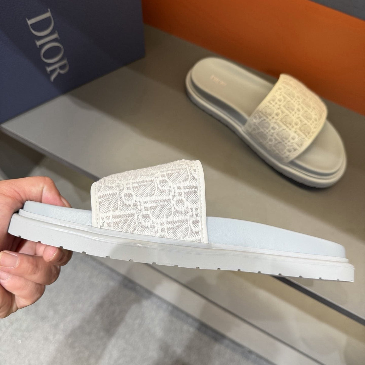 Dior Patterned Strap Slide Sandals - Low-Profile Sole