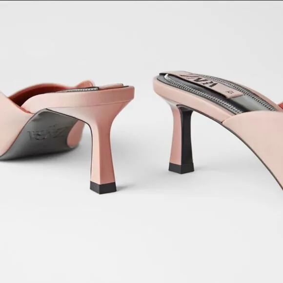 New Zara Light Pink pointy toe Mid-Heel Mules 39