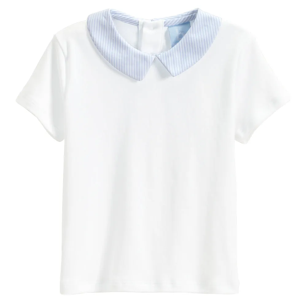 Short Sleeve Wyatt Pima Shirt -- White w/ Blue Stripe