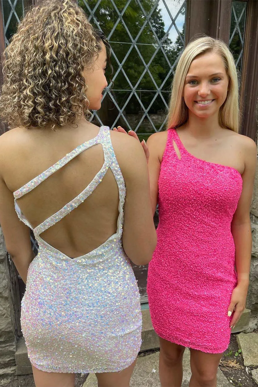 Stunning Sheath One Shoulder Sequins Mini Dress Short Homecoming Dress OK1488
