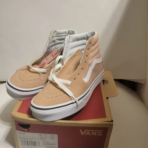 Vans Sk8-Hi Mahogany Rose &amp; White Skate Shoes 3.5